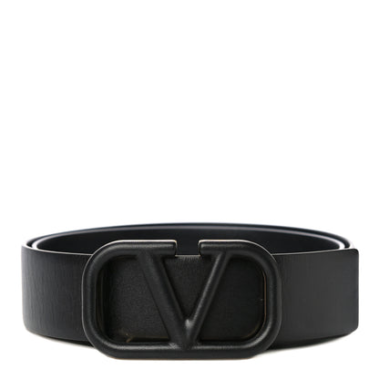 Valentino Garavani Glossy Calfskin Monochrome VLogo 40mm Belt 85 34 Black 1 of 9