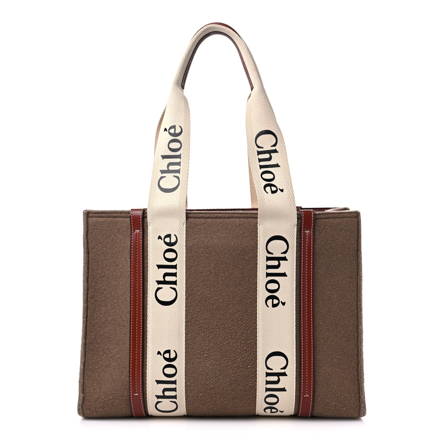 Chloe Felt Shiny Calfskin Medium Woody Ribbon Tote Light Brown 1 of 8
