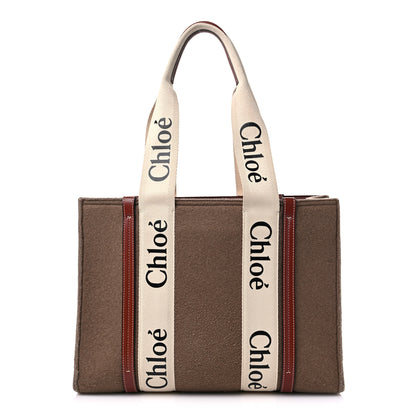 Chloe Felt Shiny Calfskin Medium Woody Ribbon Tote Light Brown 1 of 8