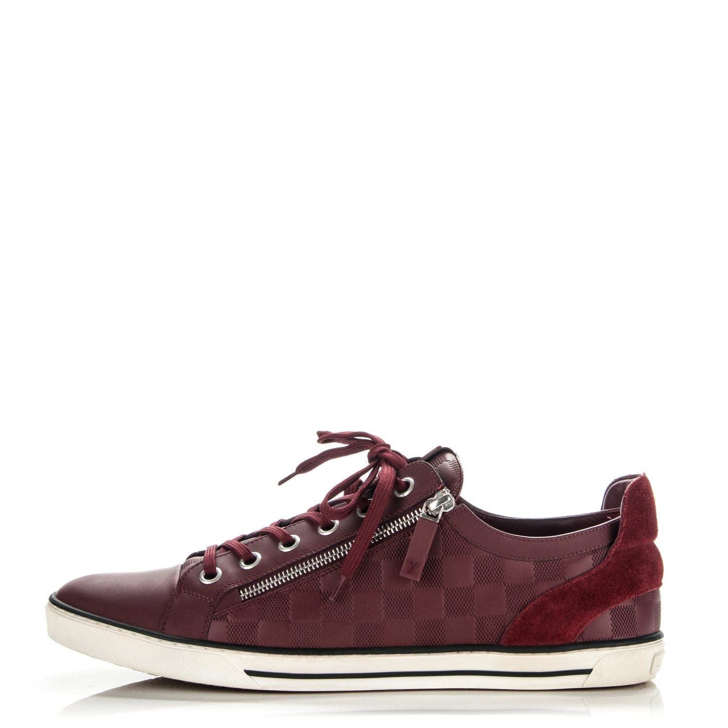 Louis Vuitton Calfskin Suede Damier Infini Aventure Zip Up Sneakers 10 Bordeaux 1 of 7