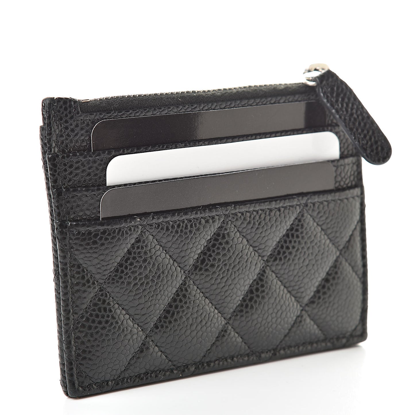 Caviar Quilted CC Zip Card Holder Black