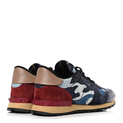 Valentino Garavani Denim Suede Camouflage Mens Rockrunner Sneakers Blue Multicolor 3 of 4