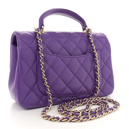 Chanel Lambskin Quilted Mini Top Handle Rectangular Flap Dark Purple 3 of 11