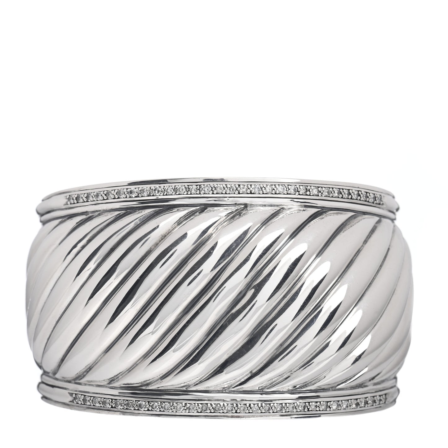 Sterling Silver Diamond 41mm Sculpted Cable Cuff Bracelet