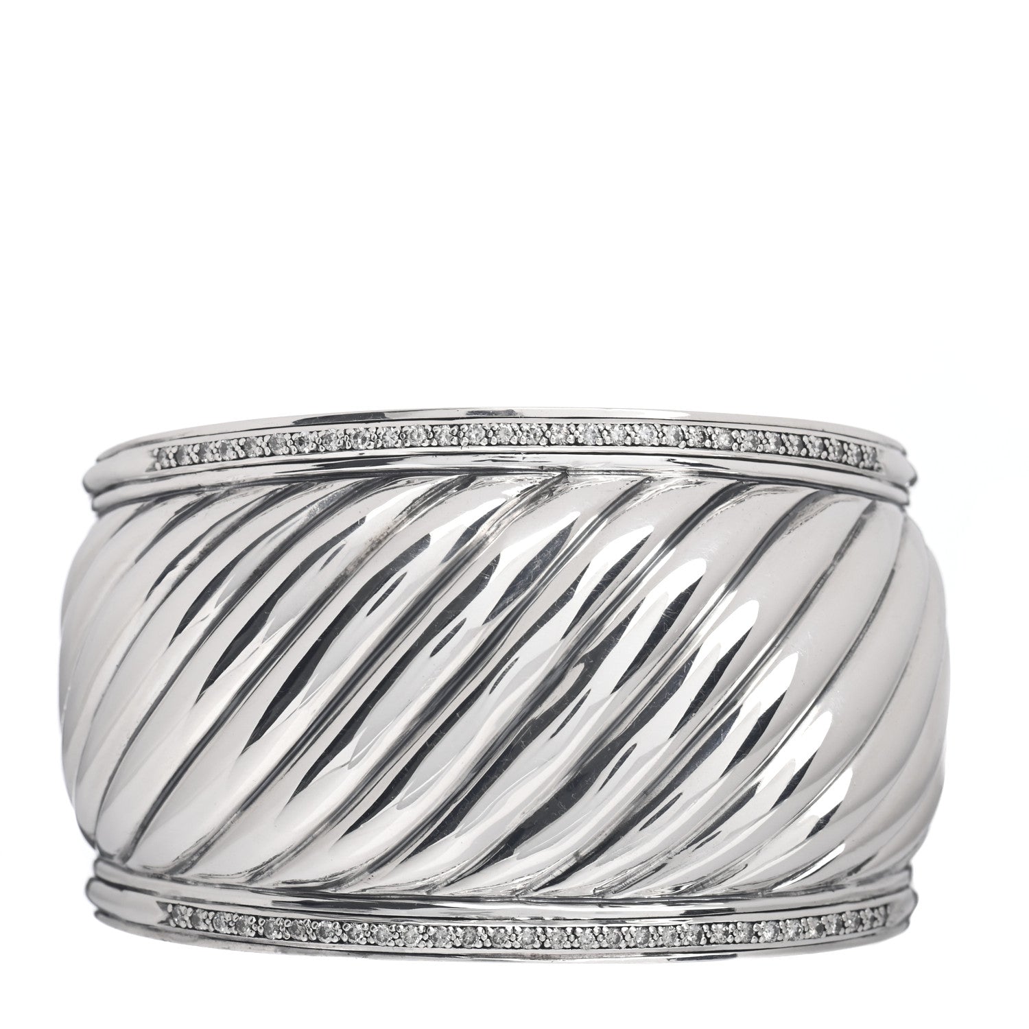 David Yurman Sterling Silver Diamond 41mm Sculpted Cable Cuff Bracelet 1 of 4