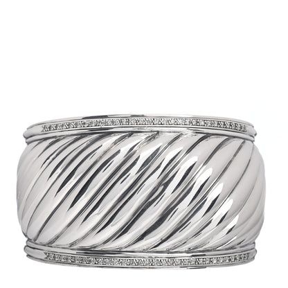 David Yurman Sterling Silver Diamond 41mm Sculpted Cable Cuff Bracelet 1 of 4