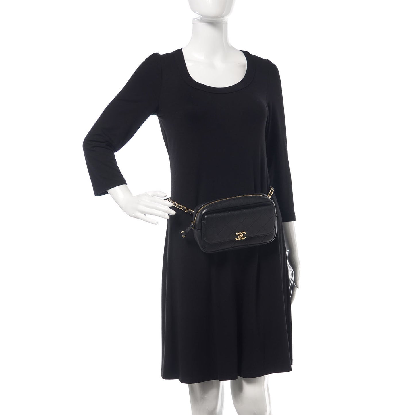 Calfskin Stitched Casual Trip Waist Bag Black