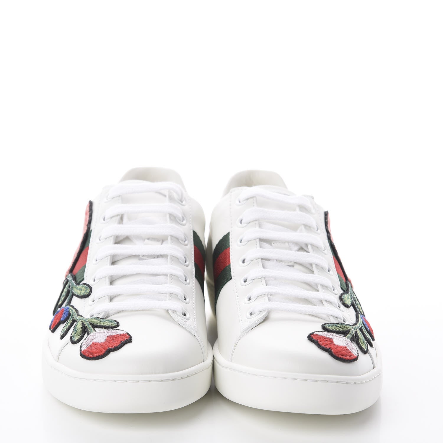 Gucci Calfskin Web Floral Embroidered Womens Ace Sneakers 37.5 White 3 of 7