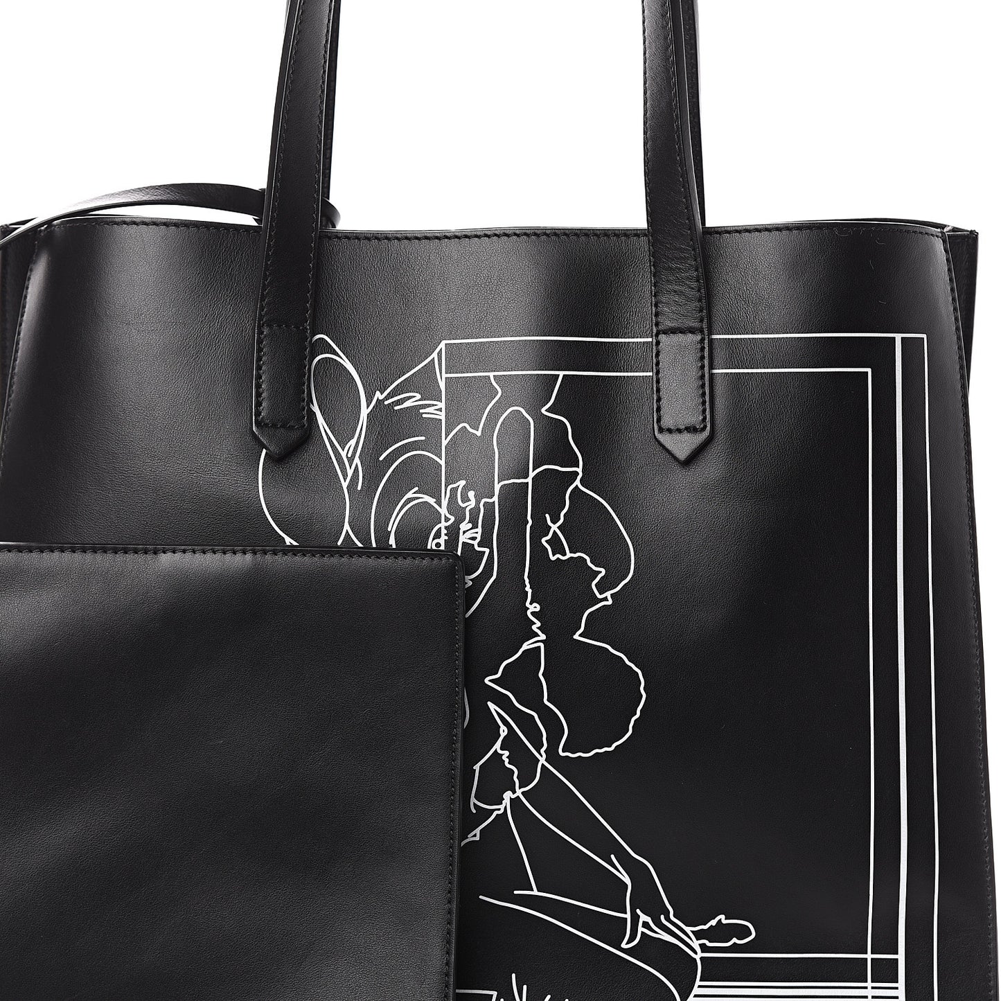 Calfskin Bambi Print Medium Stargate Shopper Tote Black