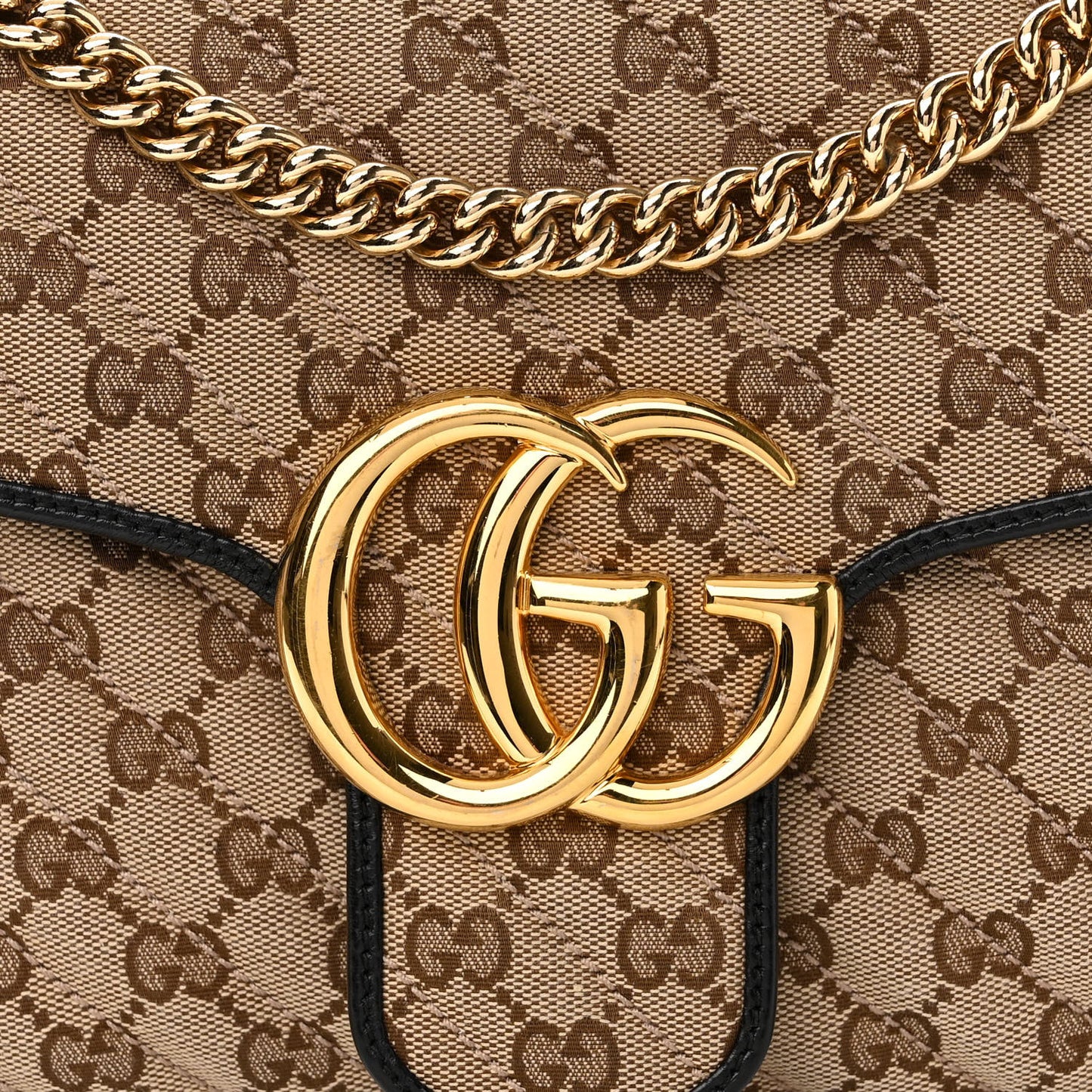 Monogram Azalea Calfskin Matelasse Diagonal Medium GG Marmont Shoulder Bag Beige Ebony Black