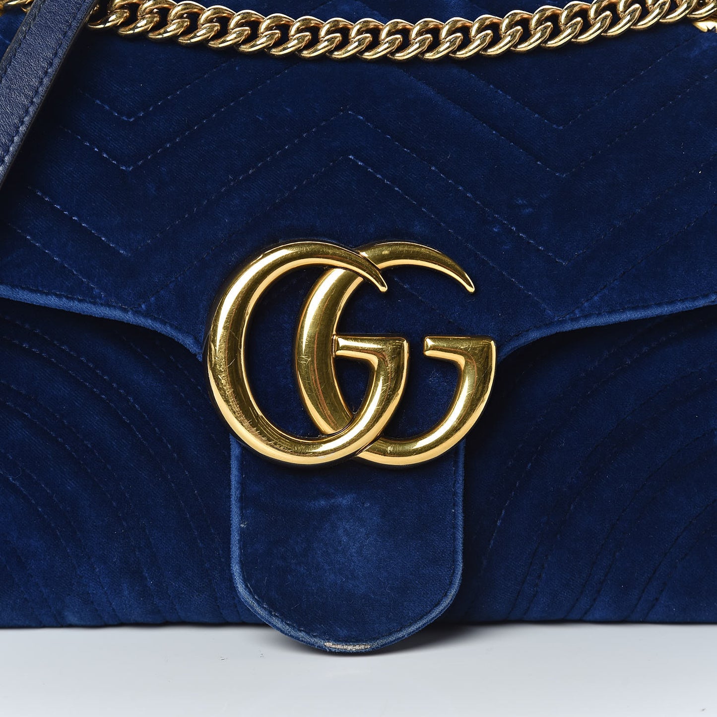 Velvet Matelasse Medium GG Marmont Shoulder Bag Cobalt Blue