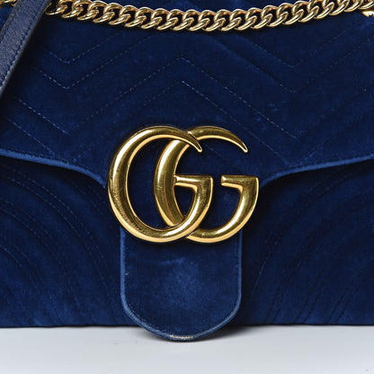 Gucci Velvet Matelasse Medium GG Marmont Shoulder Bag Cobalt Blue 10 of 14