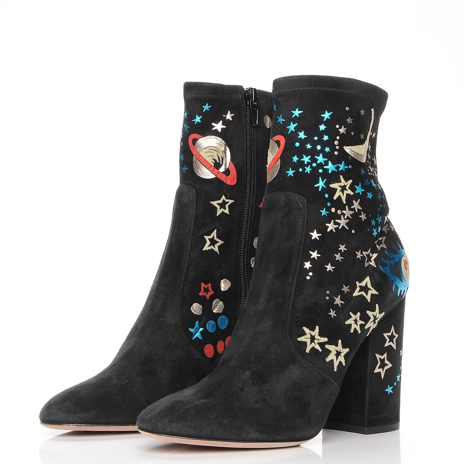 Valentino Garavani Printed Suede Astro Couture Ankle Boots 37 Black 2 of 8