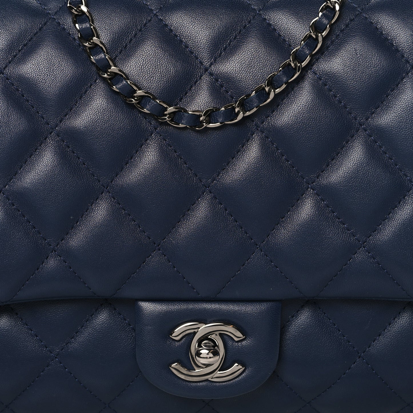 Lambskin Quilted Clutch with Chain Flap Navy