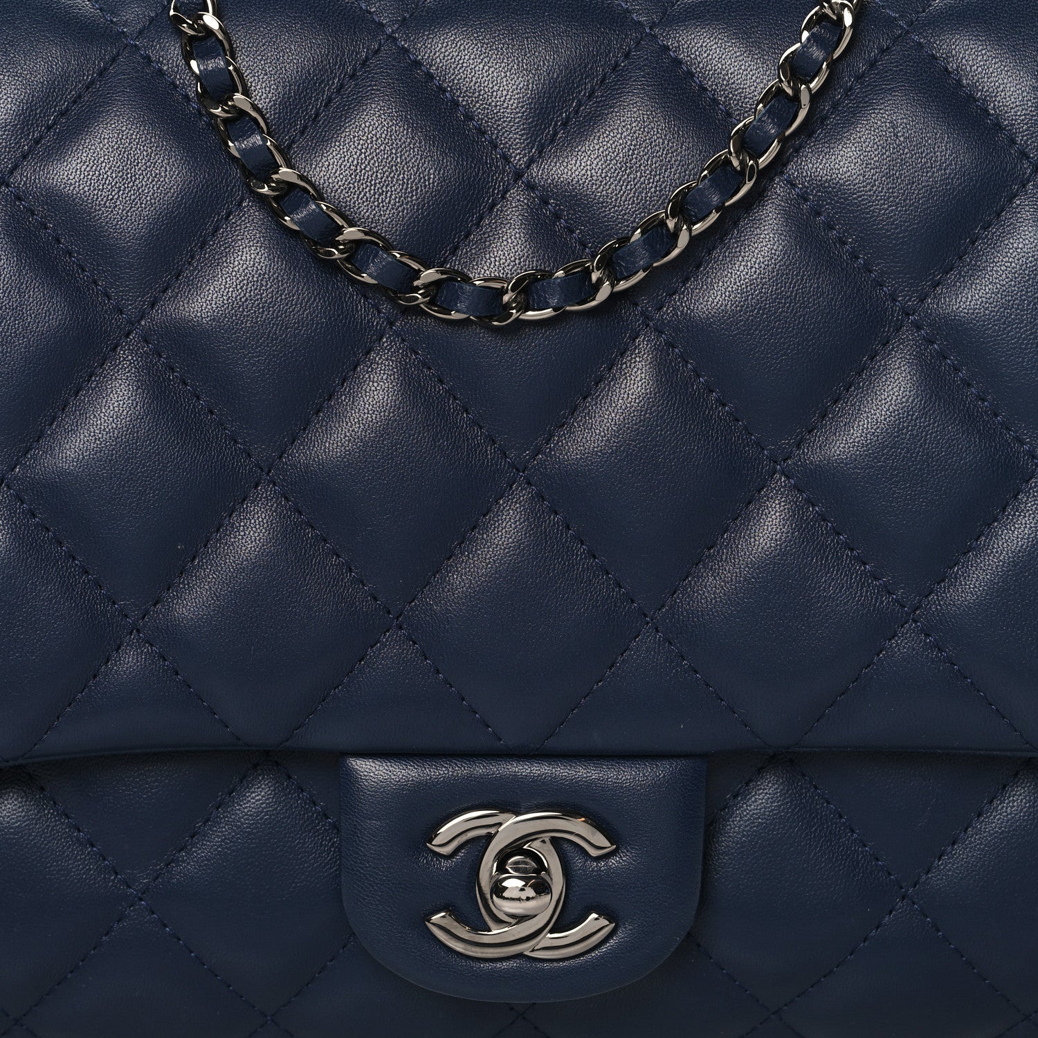 Chanel Lambskin Quilted Clutch with Chain Flap Navy 8 of 10