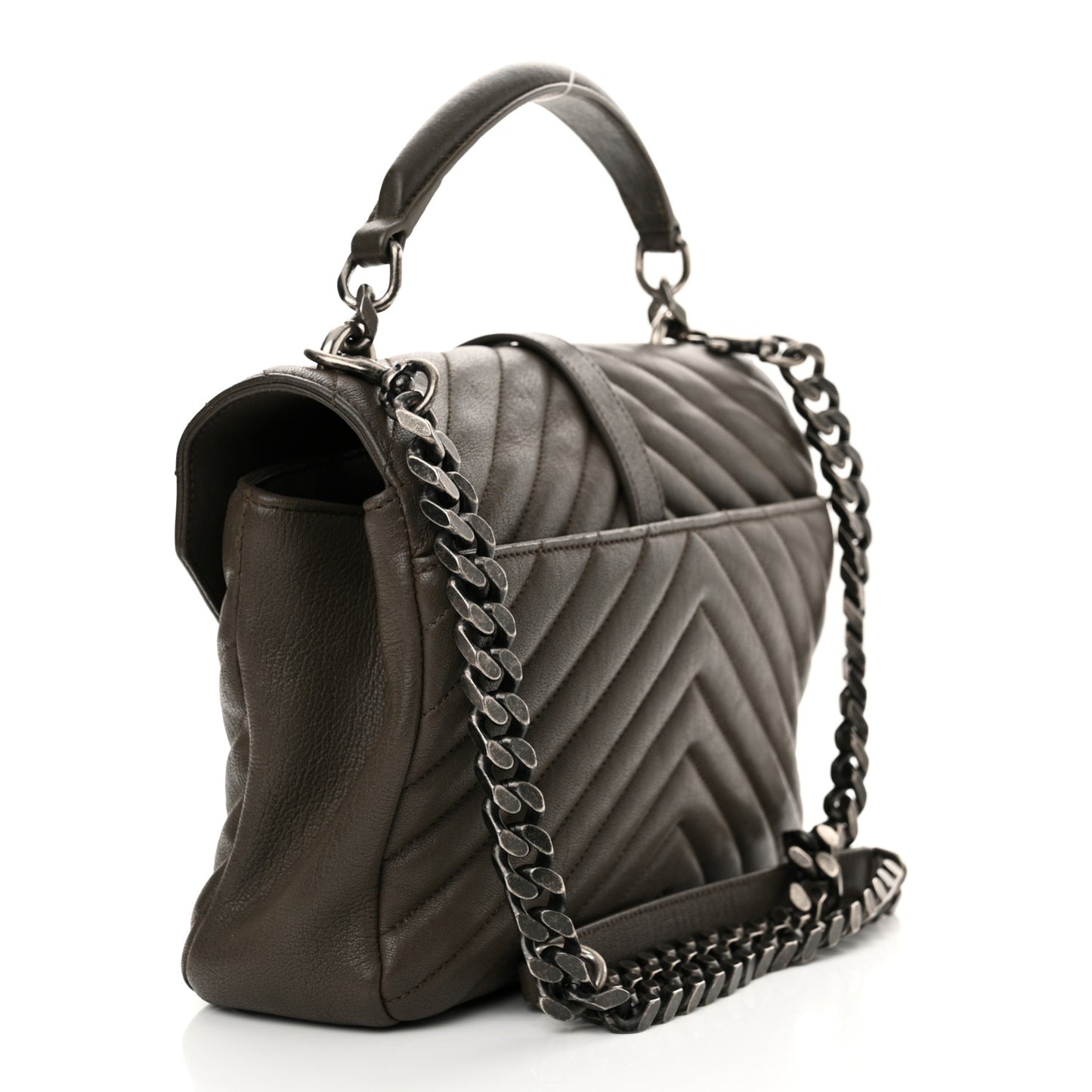 Sheepskin Matelasse Chevron Monogram Medium College Bag Earth