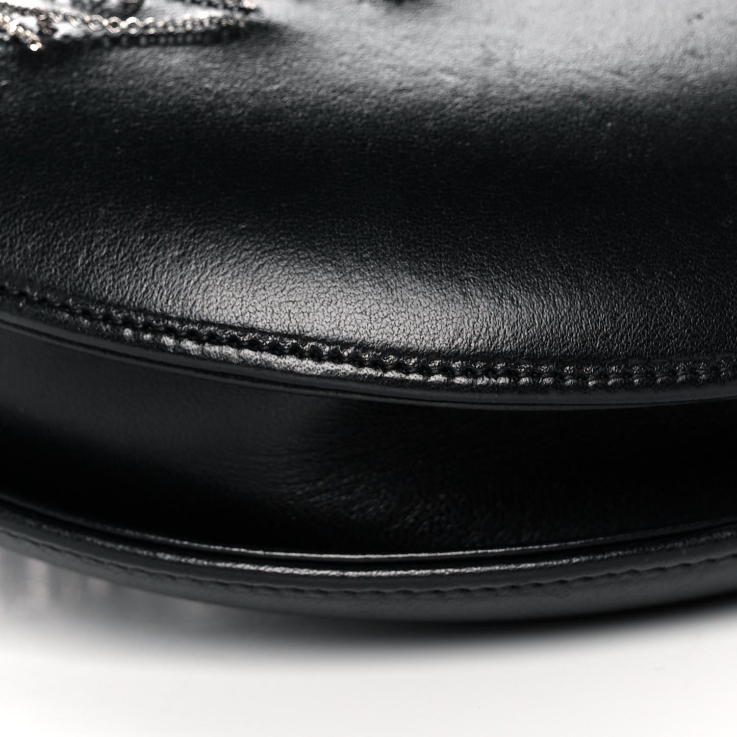 Lambskin Chain Fringe Round Clutch With Chain Black