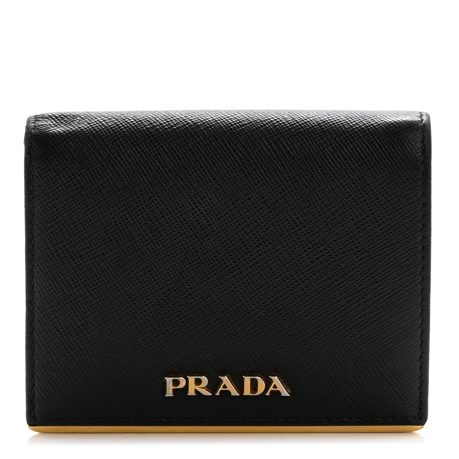 Prada Saffiano Metal Bi-Fold Wallet Black 1 of 9