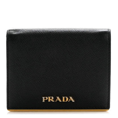 Prada Saffiano Metal Bi-Fold Wallet Black 1 of 9