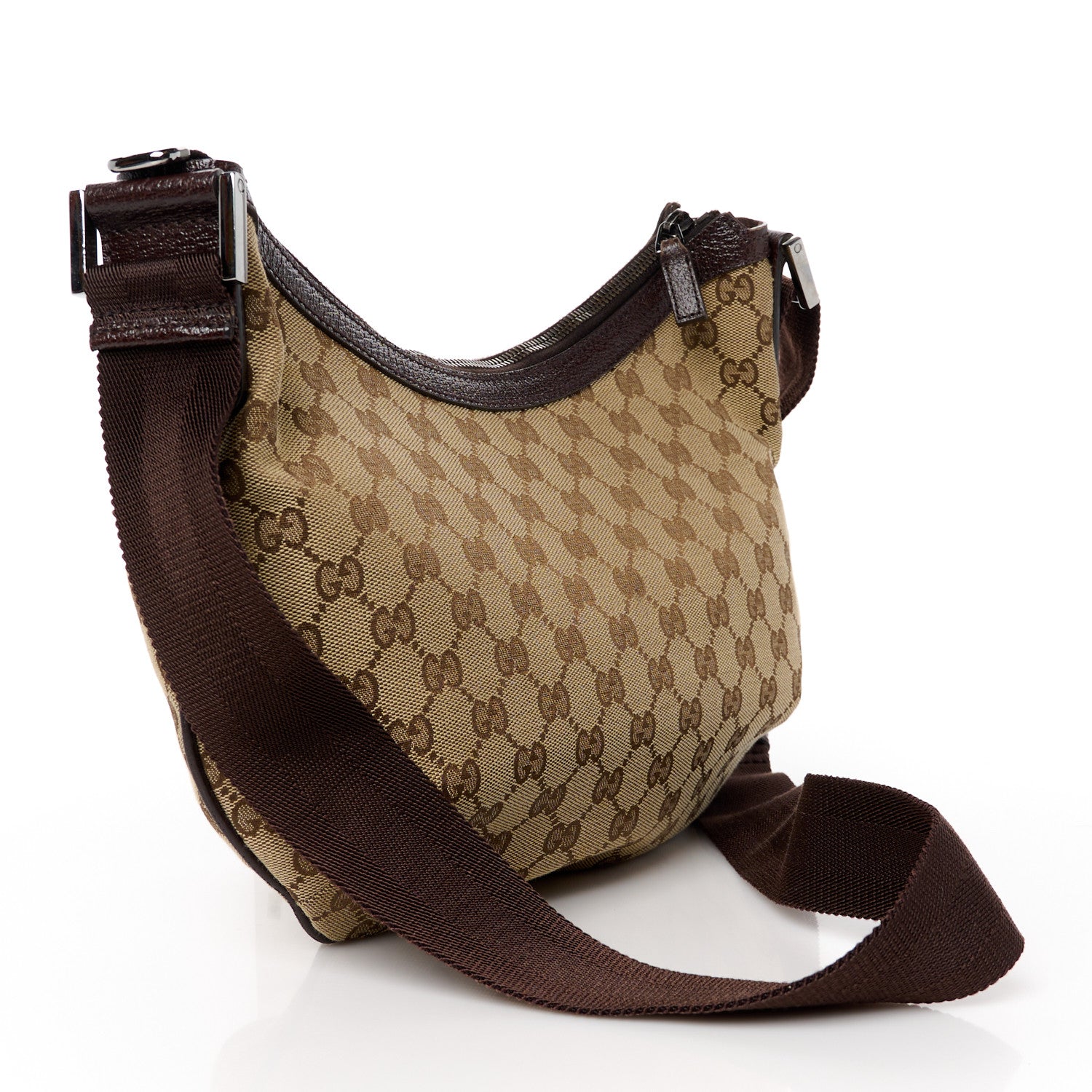 Gucci Monogram Medium Half Moon Hobo Dark Brown 3 of 11