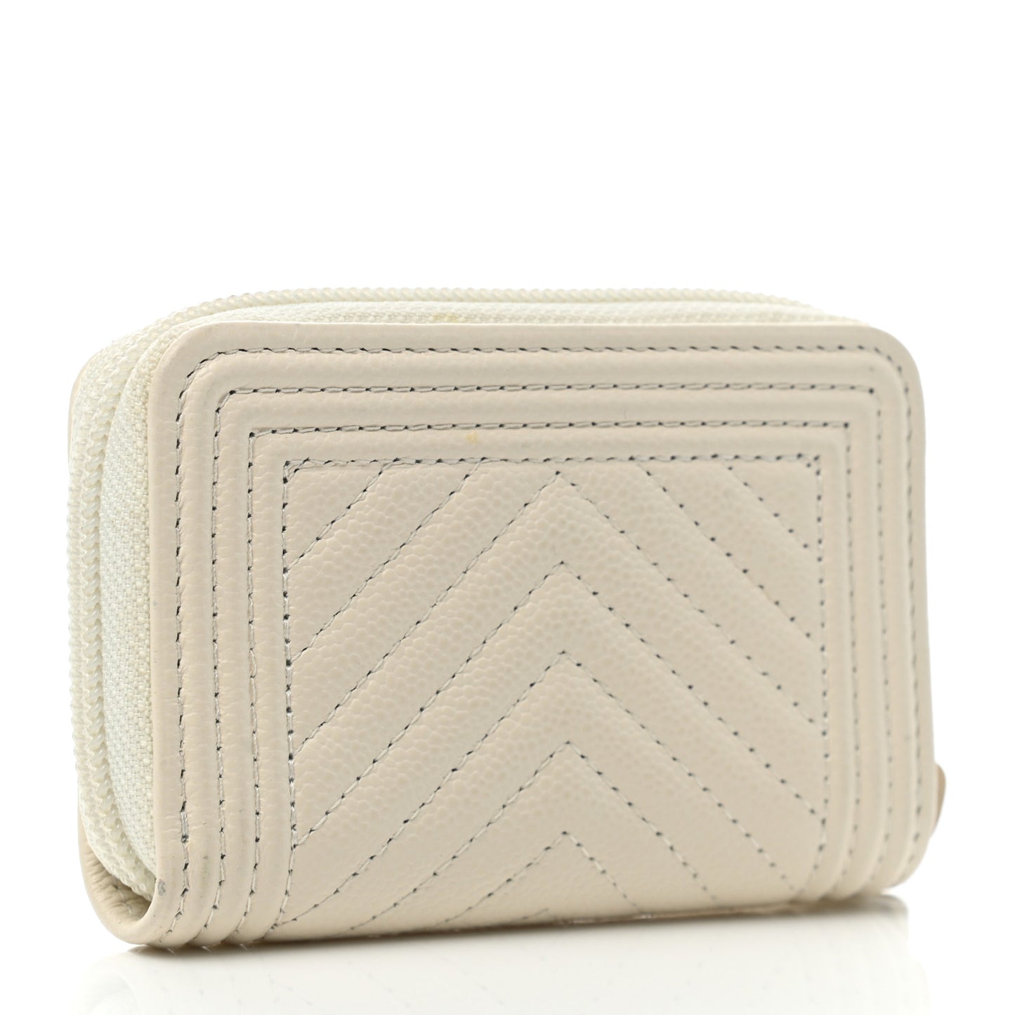 Caviar Chevron Quilted Boy Zip Around Coin Purse Wallet White