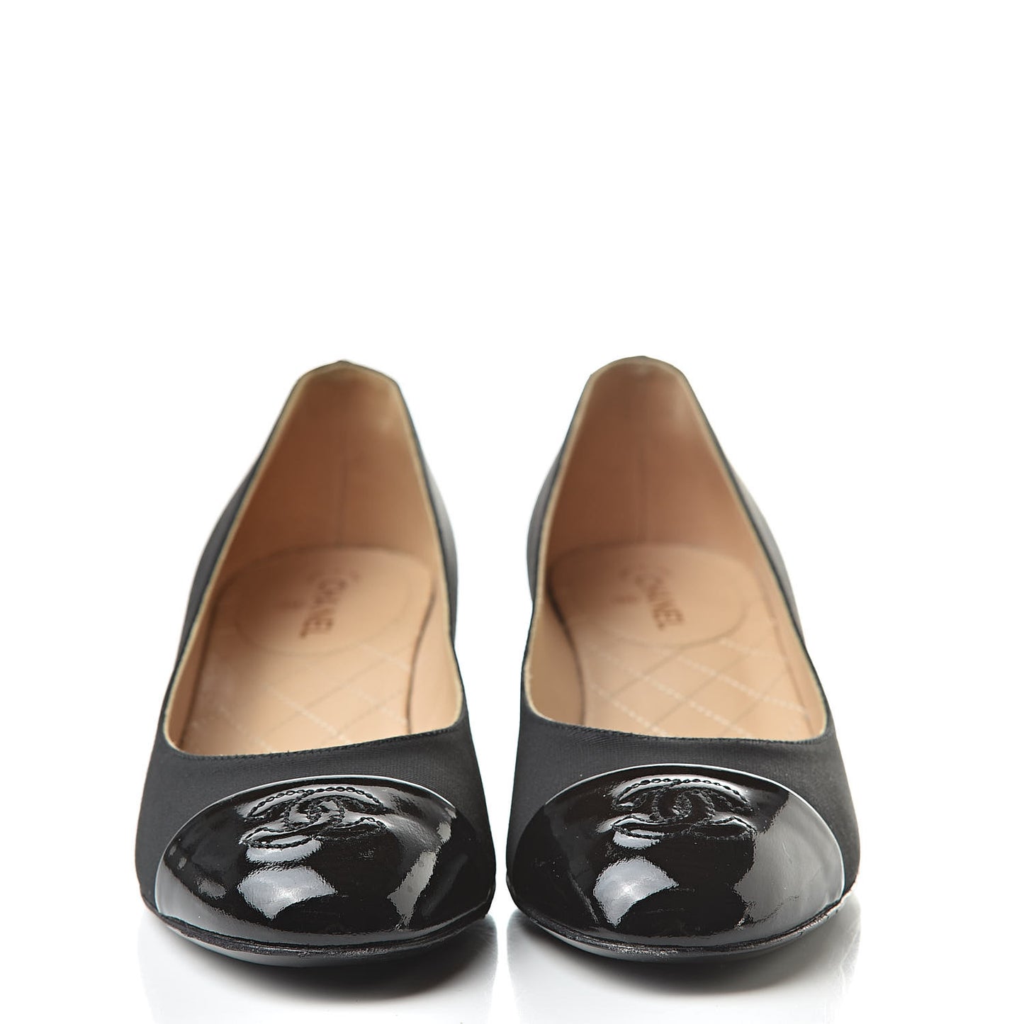 Patent Calfskin Grosgrain CC Cap Toe Pump 36.5 Black