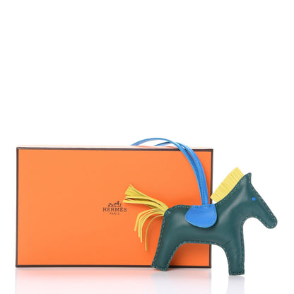 Hermes Milo Lambskin Grigri Rodeo Horse Bag Charm MM Malachite Bleu Zanzibar Lime 4 of 4