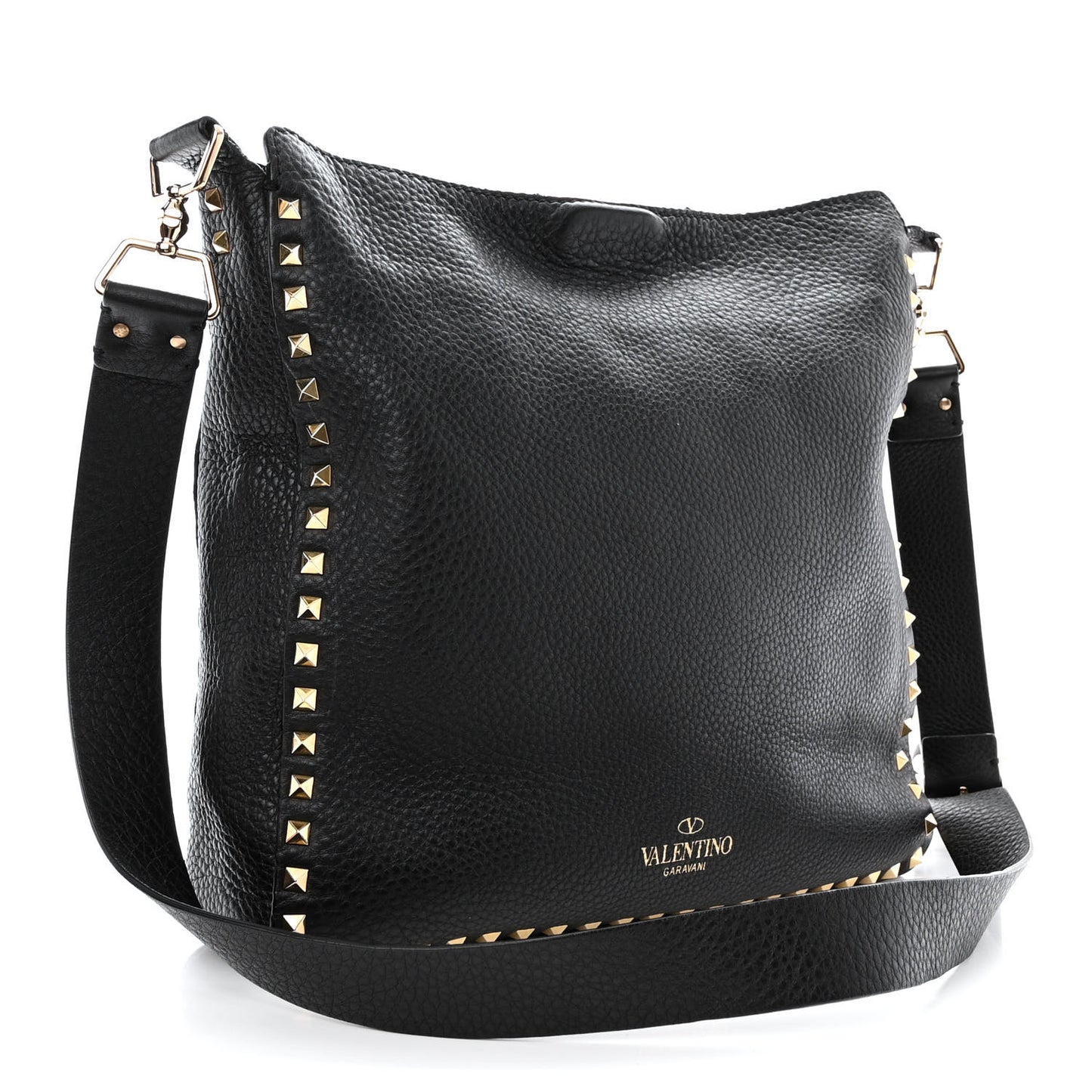 Pebbled Calfskin Large Rockstud Flip-Lock Messenger Bag Black