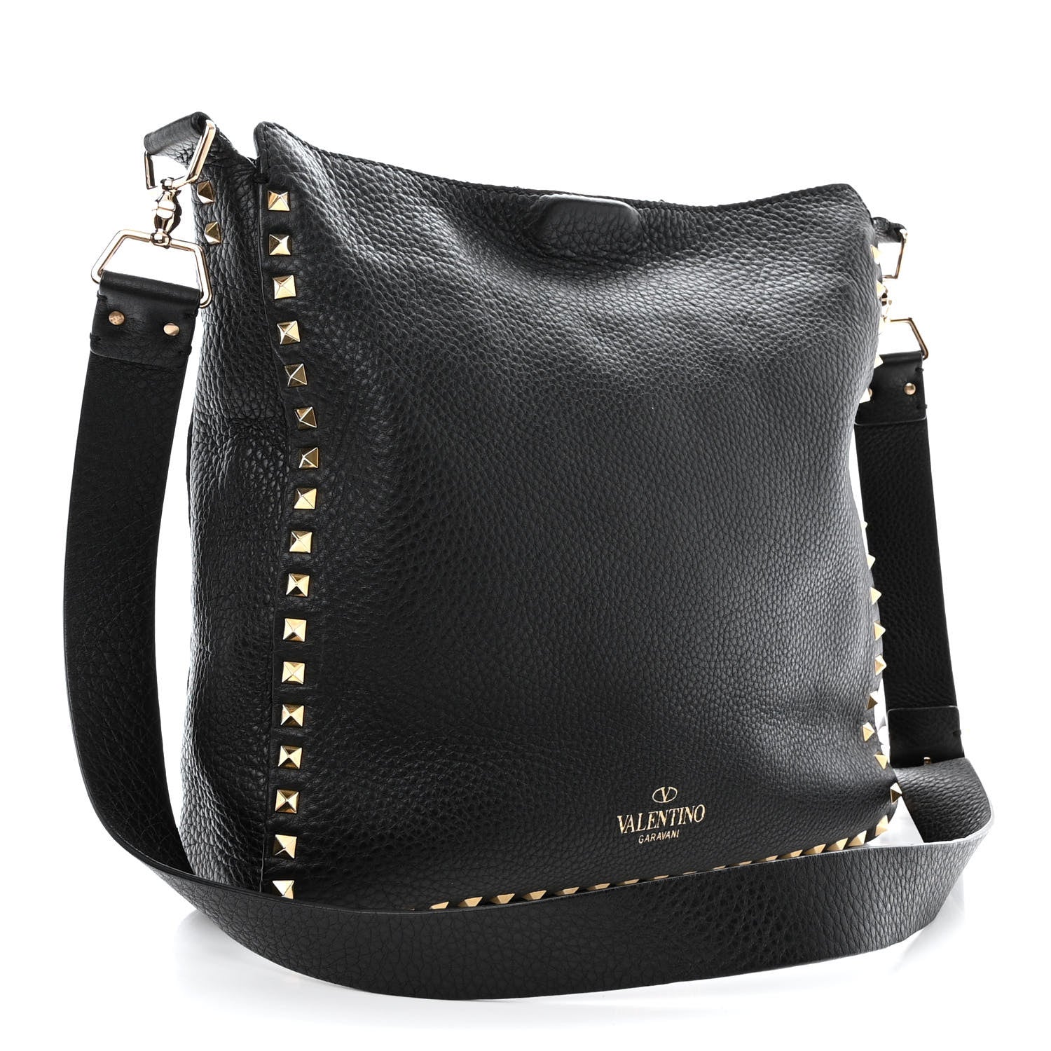 Valentino Garavani Pebbled Calfskin Large Rockstud Flip-Lock Messenger Bag Black 3 of 12