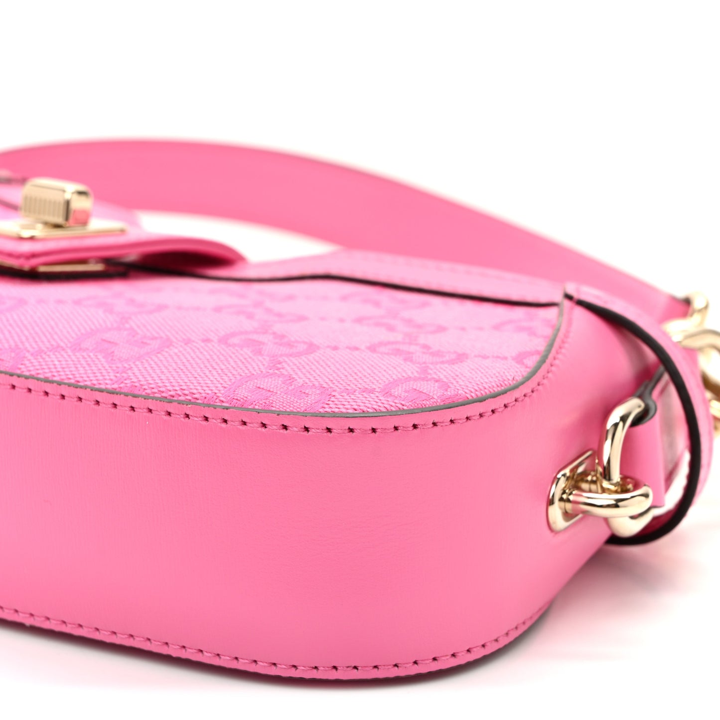 Calfskin Monogram Mini Moon Side Shoulder Bag Pink