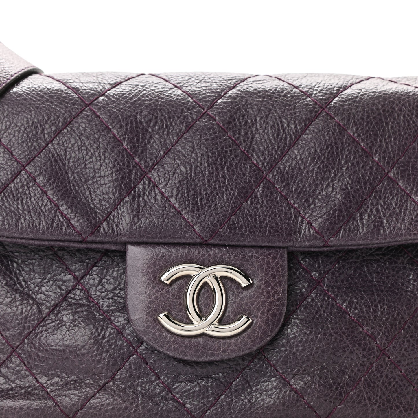 Glazed Calfskin Stitched On The Road Flap Purple