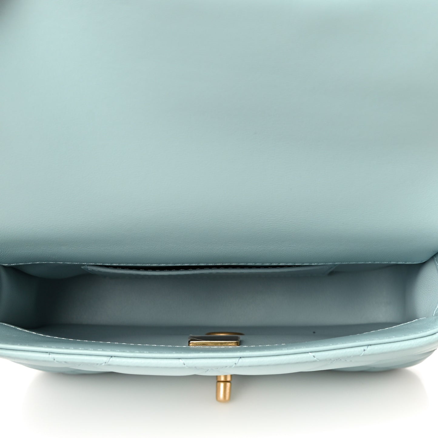 Lambskin Enamel Quilted Mini Pending CC Square Flap Light Blue