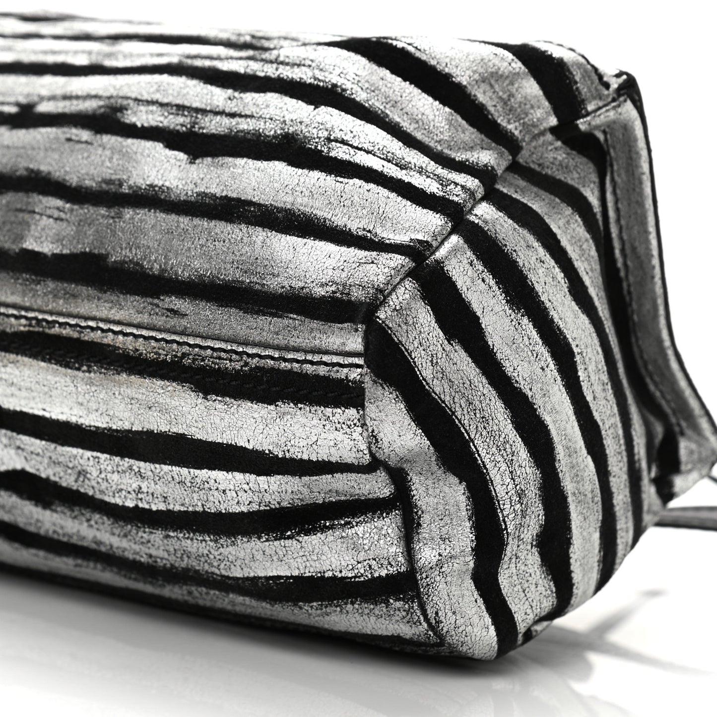 Metallic Calfskin Striped Mini Pandora Black Silver