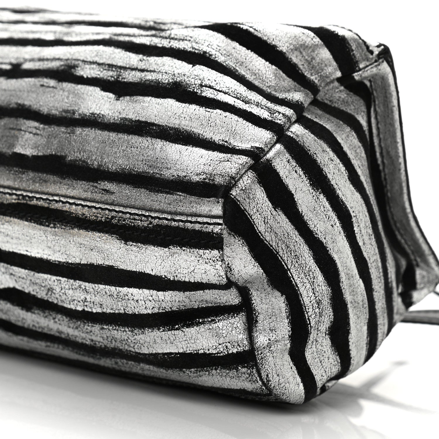 Givenchy Metallic Calfskin Striped Mini Pandora Black Silver 10 of 11