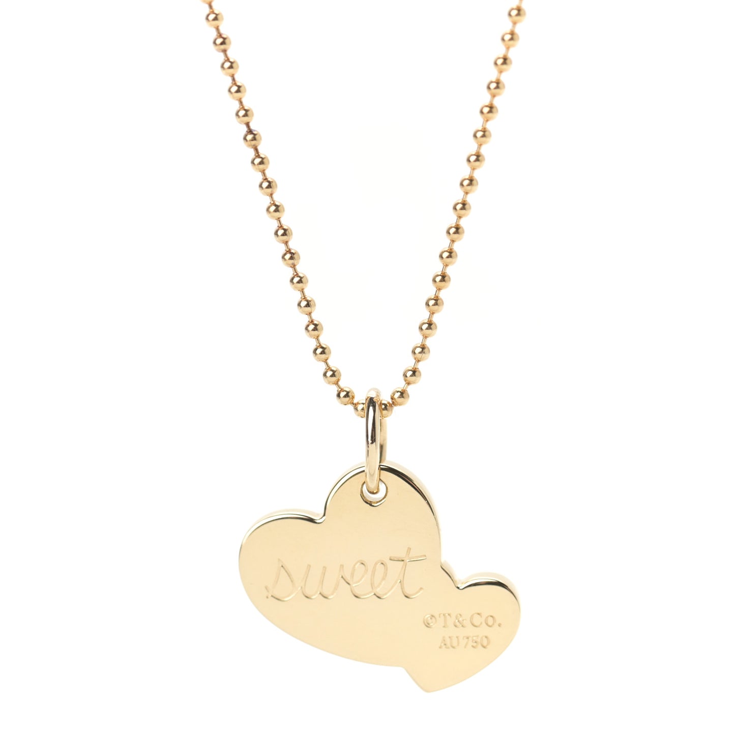 18K Yellow Gold Sweet Double Heart Pendant Necklace
