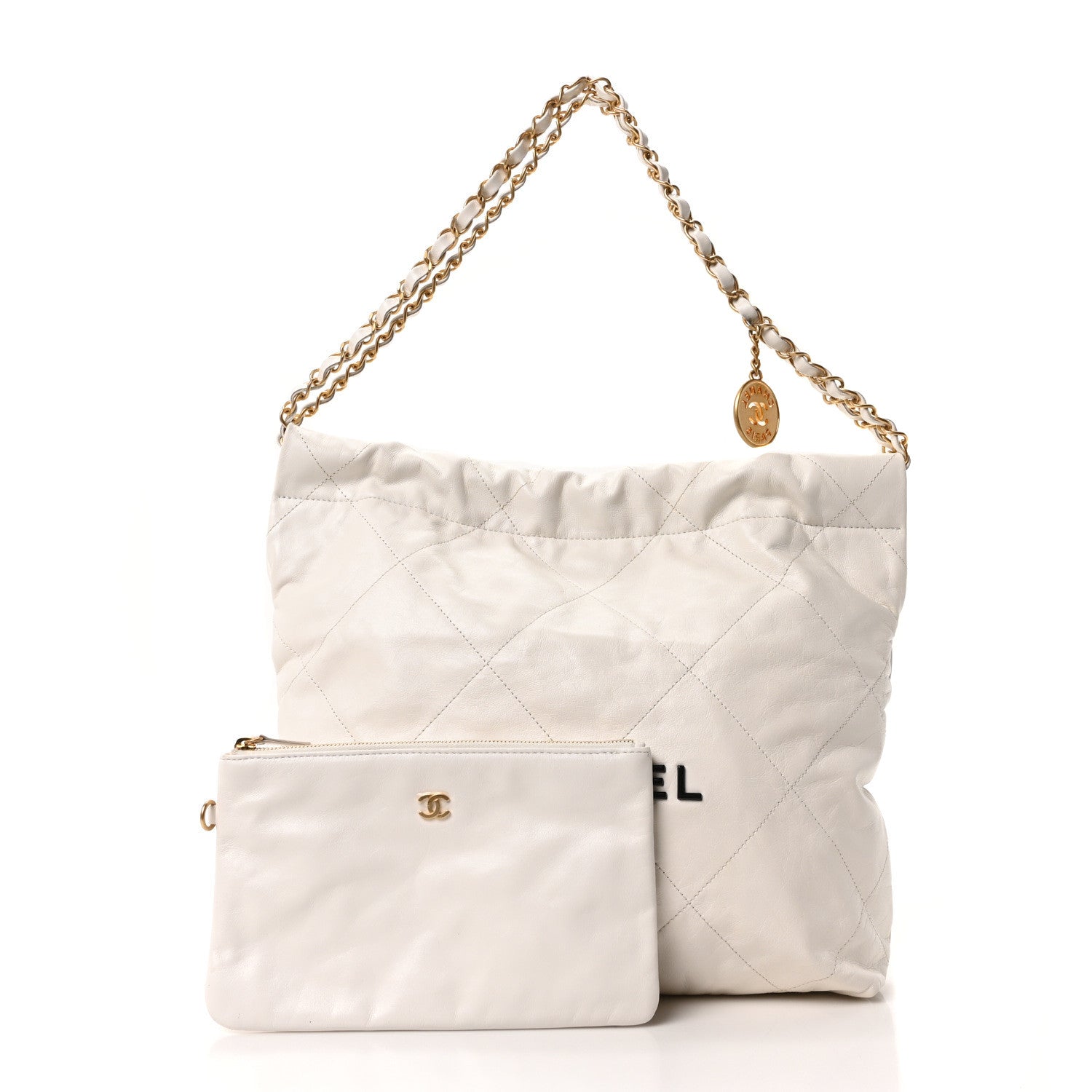Chanel Shiny Calfskin Quilted Small Chanel 22 White Black 1796981