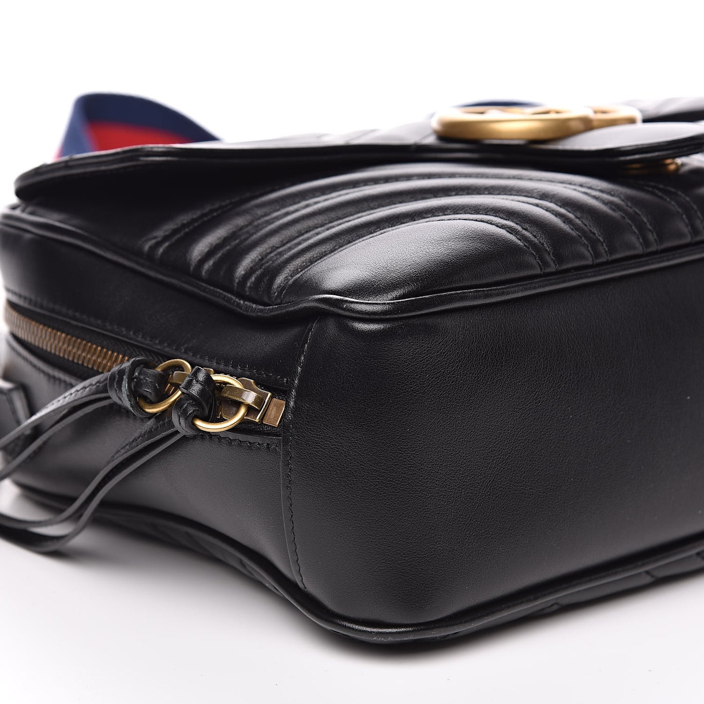 Calfskin Matelasse Sylvie Web Small GG Marmont Top Handle Shoulder Bag Black