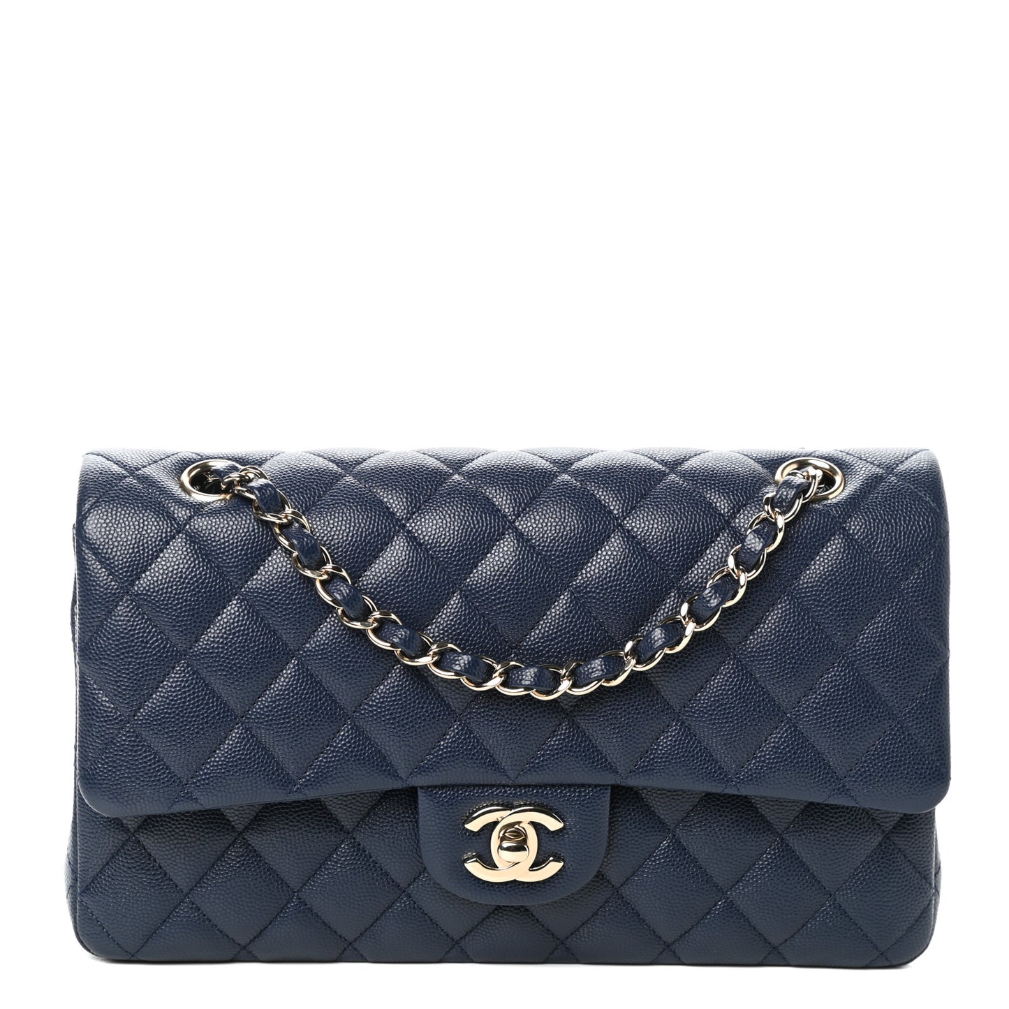 Caviar Quilted Medium Double Flap Navy