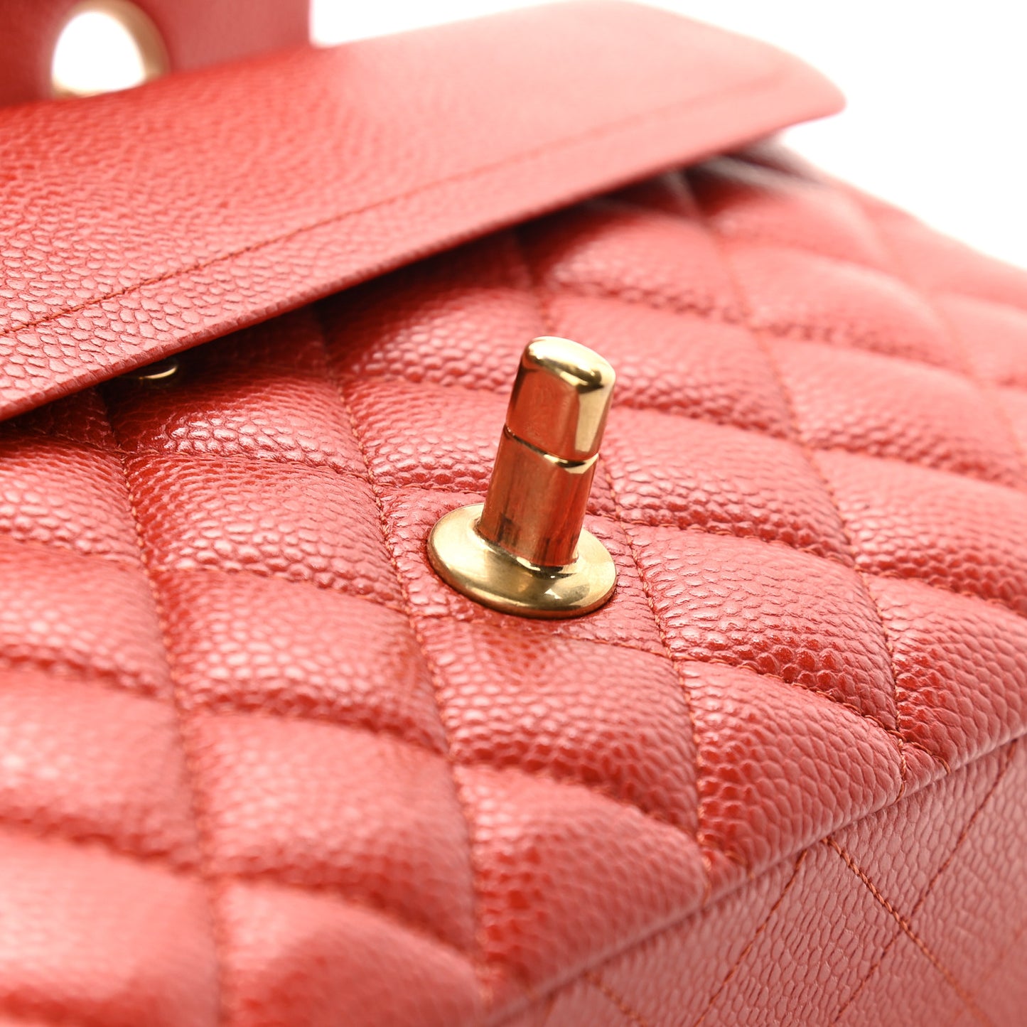 Caviar Quilted Medium Double Flap Orange