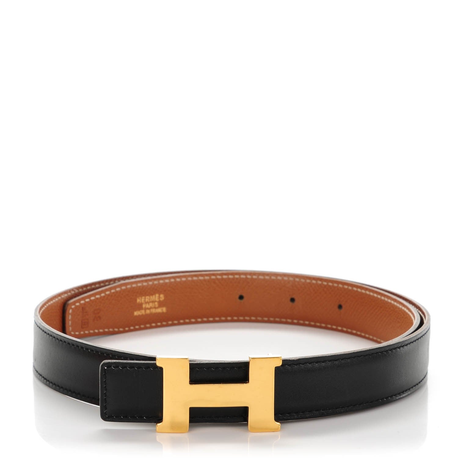 Hermes Box Courchevel 24mm Constance H Belt 80 Black Gold 1 of 6