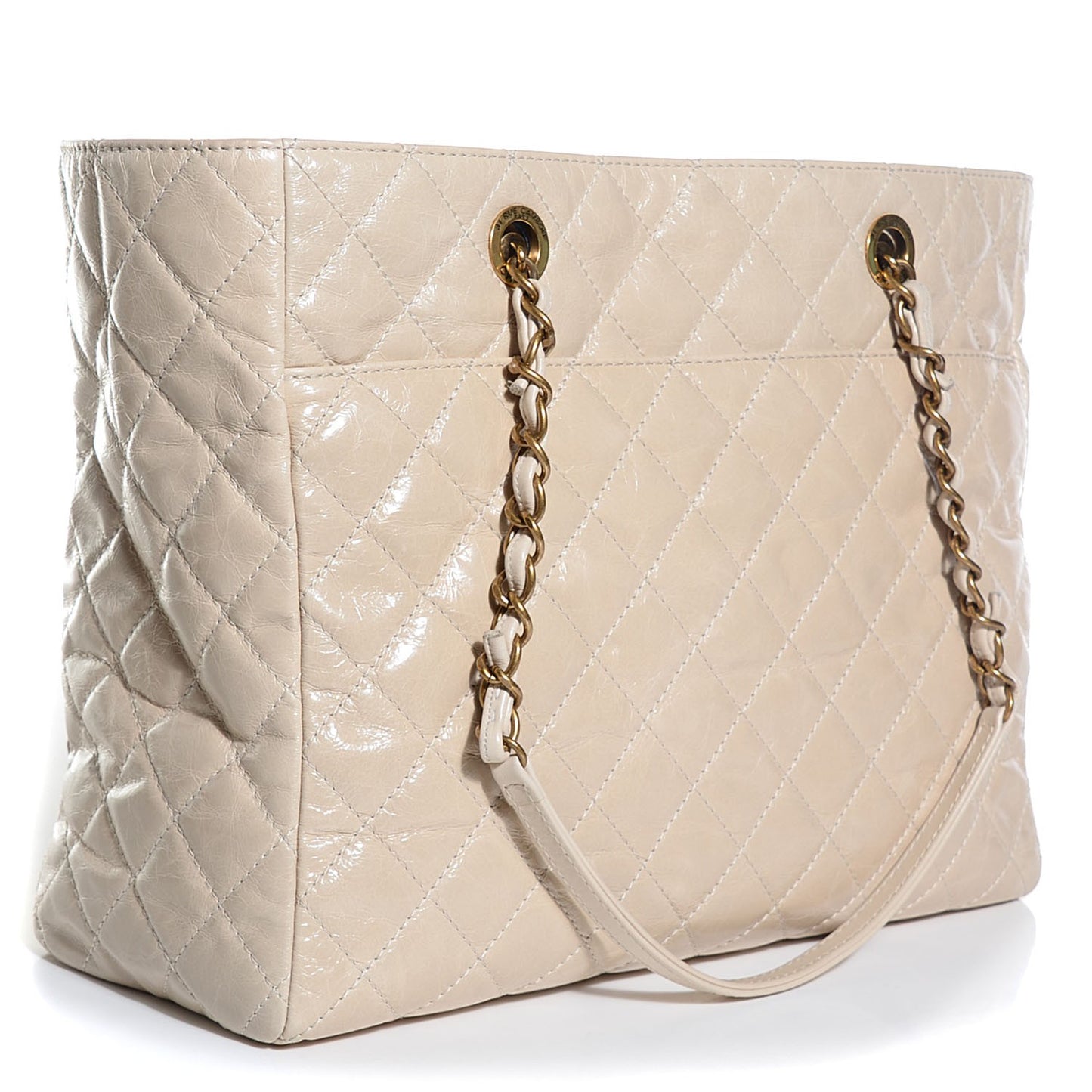 Glazed Calfskin Quilted Bubble CC Tote Light Beige