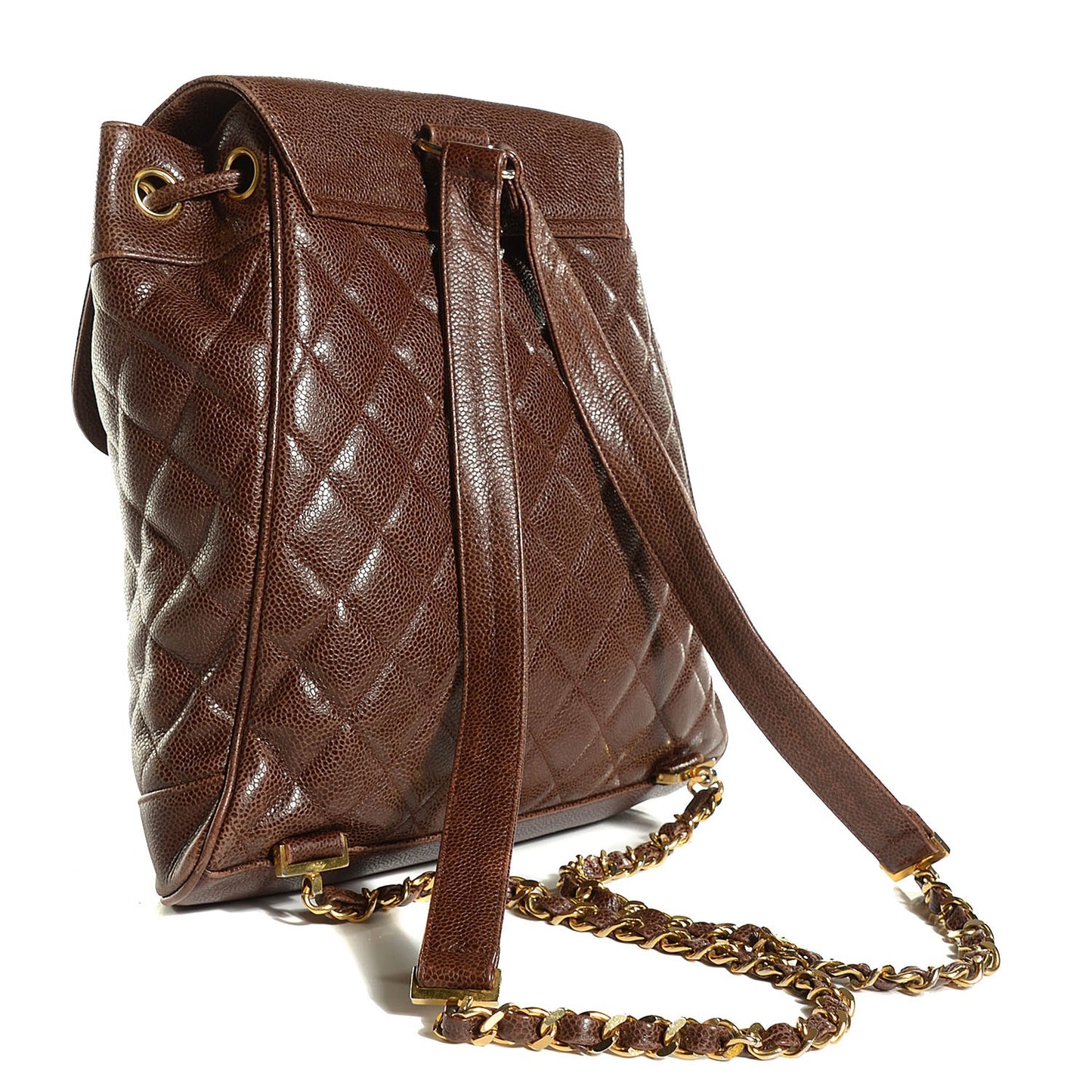 Caviar Quilted Drawstring Backpack Brown
