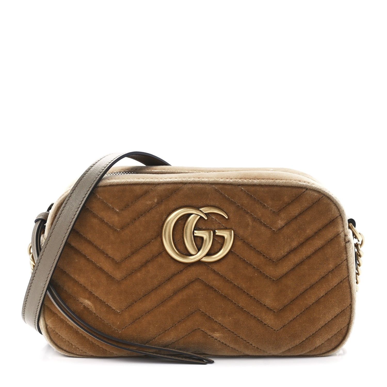 Gucci Velvet Matelasse Small GG Marmont Chain Shoulder Bag Taupe 1 of 12