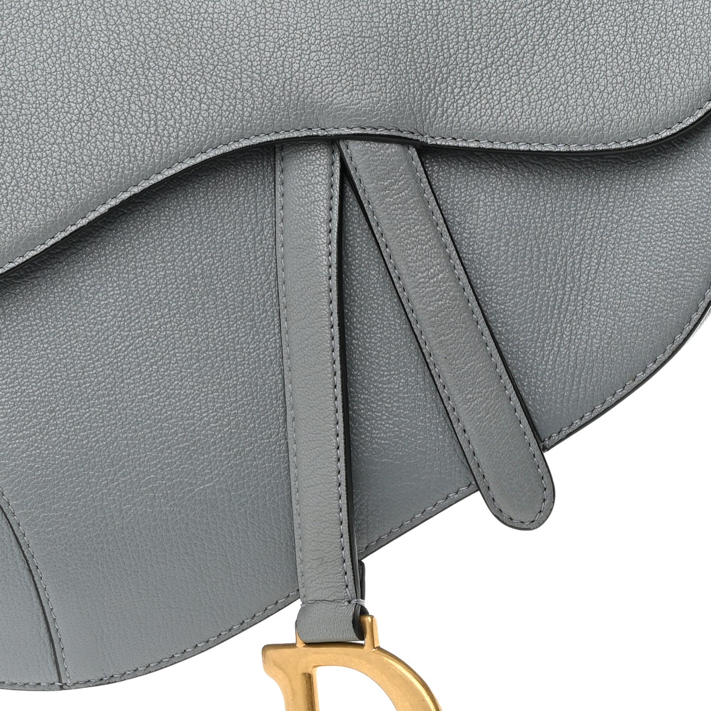 Grained Calfskin Saddle Bag Grey Stone