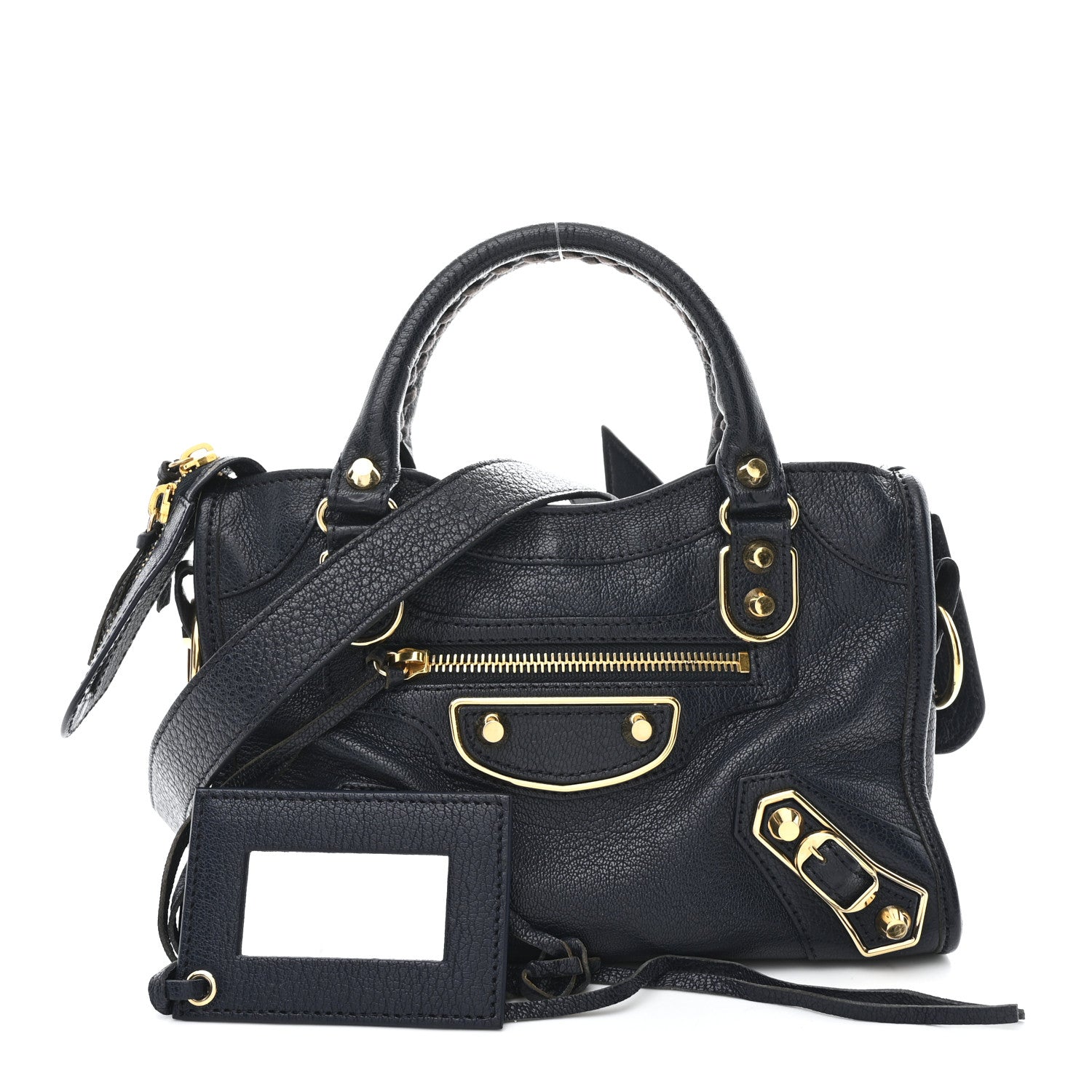 Balenciaga Chevre Gold Metallic Edge Hardware Mini City  Bleu Nuit Dark Sea 3 of 11