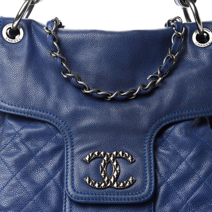 Chanel Glazed Caviar Flap Hobo Dark Blue 11 of 11