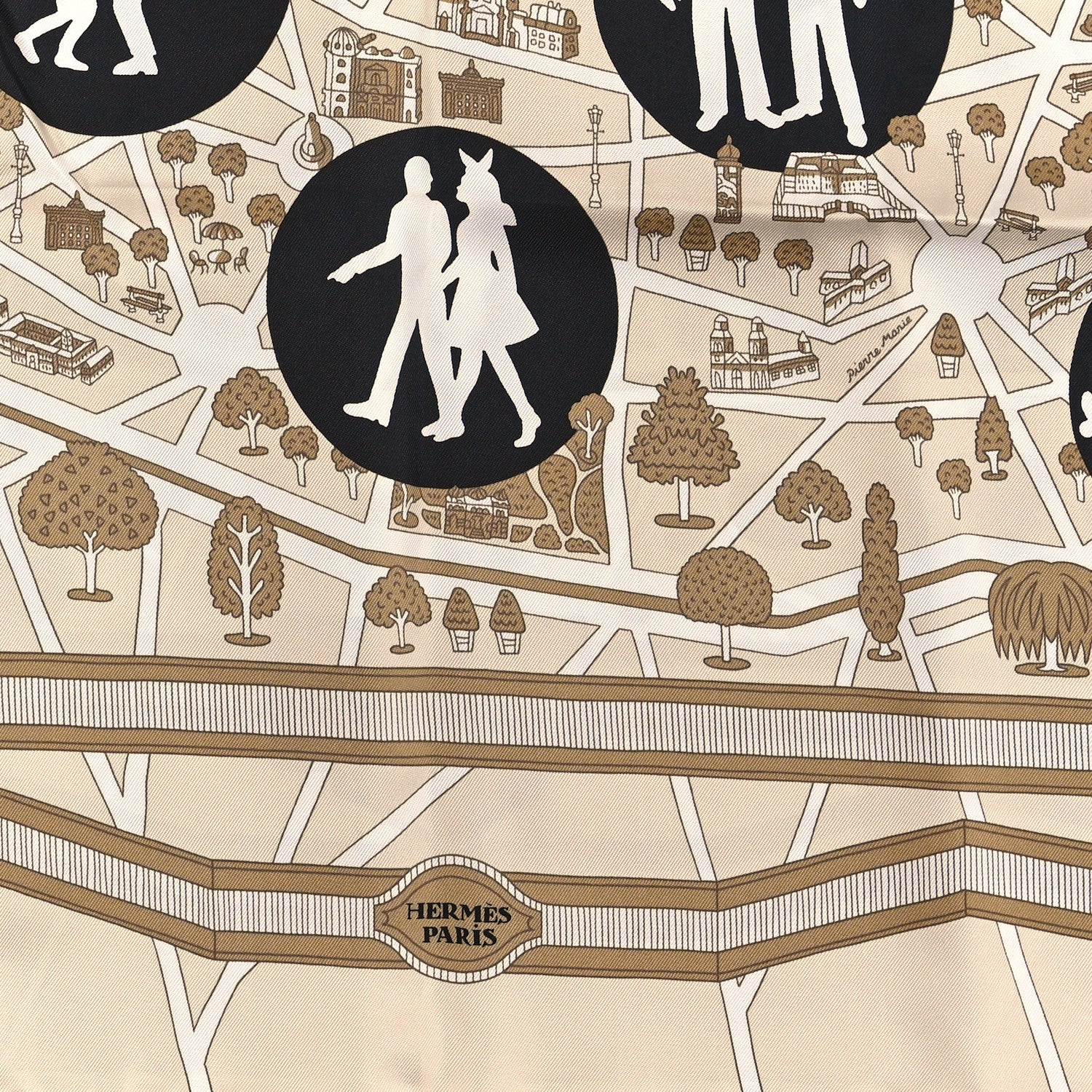 Hermes Silk Les Nouveaux Amoureux de Paris Scarf 90 Beige Black White 3 of 3