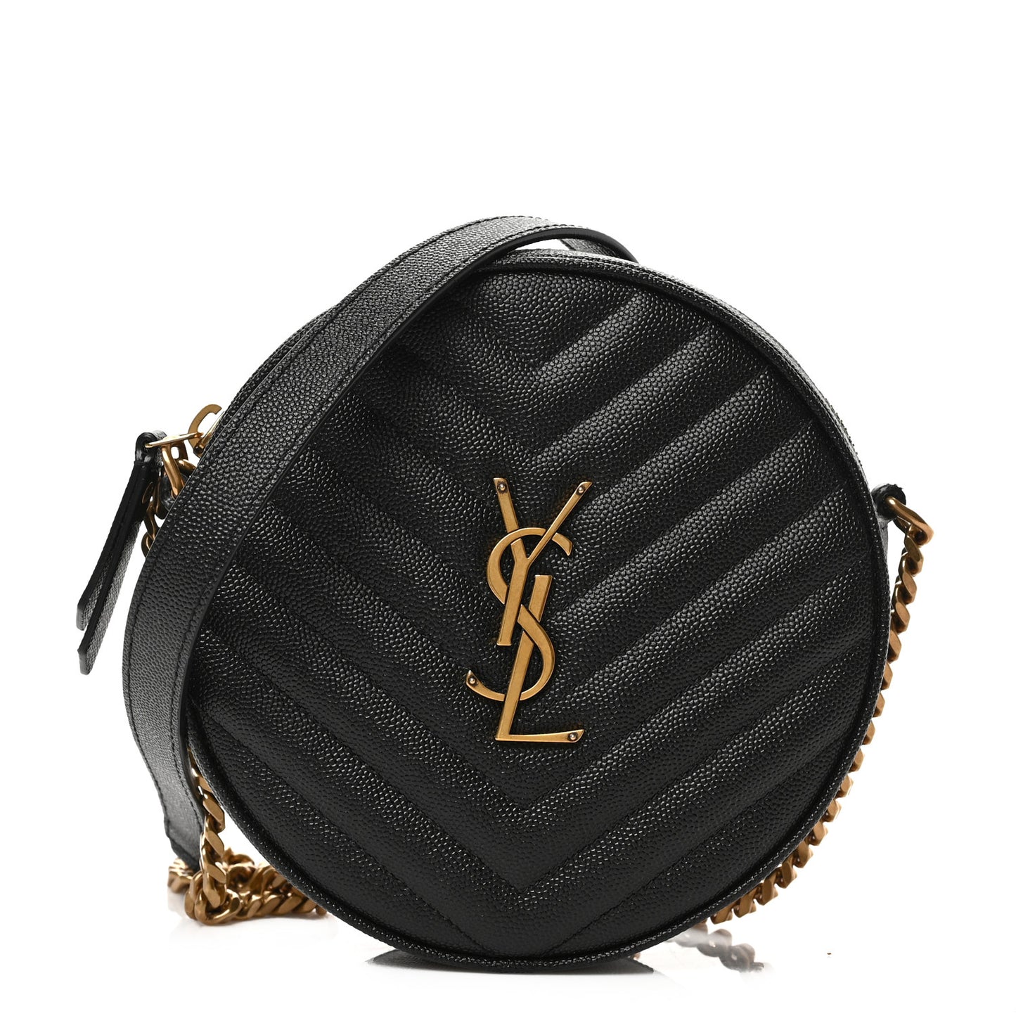 Grain De Poudre Matelasse Chevron Quilted Round Vinyle Camera Bag Black