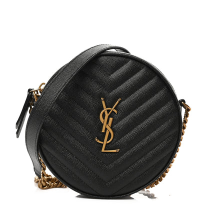 Saint Laurent Grain De Poudre Matelasse Chevron Quilted Round Vinyle Camera Bag Black 1 of 8