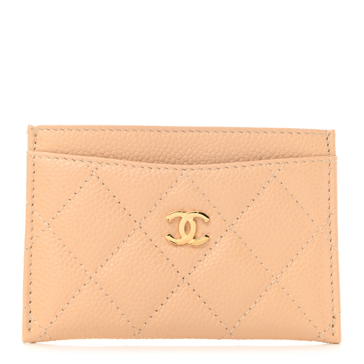 Caviar Quilted Card Holder Beige